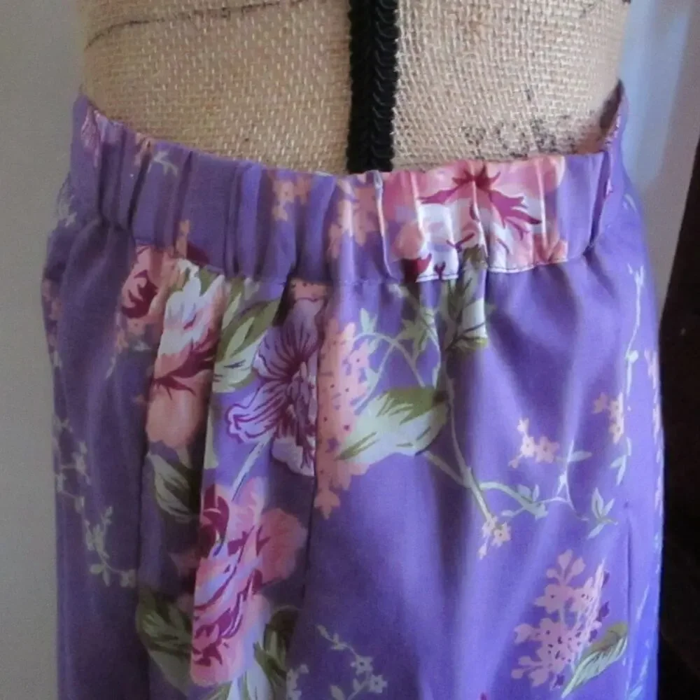 Vintage Lavender Floral Maxi Skirt Cottagecore Button Front L Denim 24/7